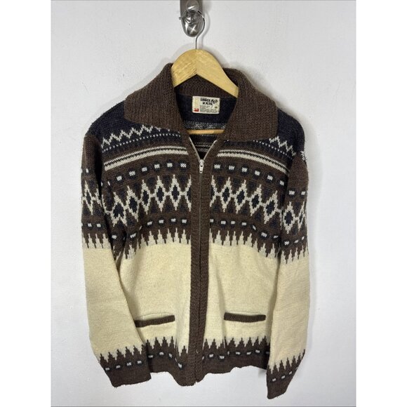 Vintage White Ram Canada Wool Mohair Zip Sweater Cowichan Style Geometric M Ski - Picture 1 of 7